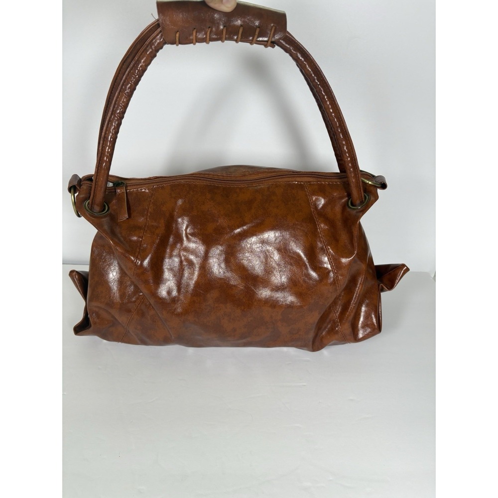 Large Brown Faux Leather Shoulder Handbag Tote Purse Slouch Satchel Boho